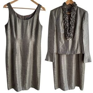 Jessica Howard Formal Dress + Jacket Set Sz 12 Metallic Grey Cocktail Party VGUC